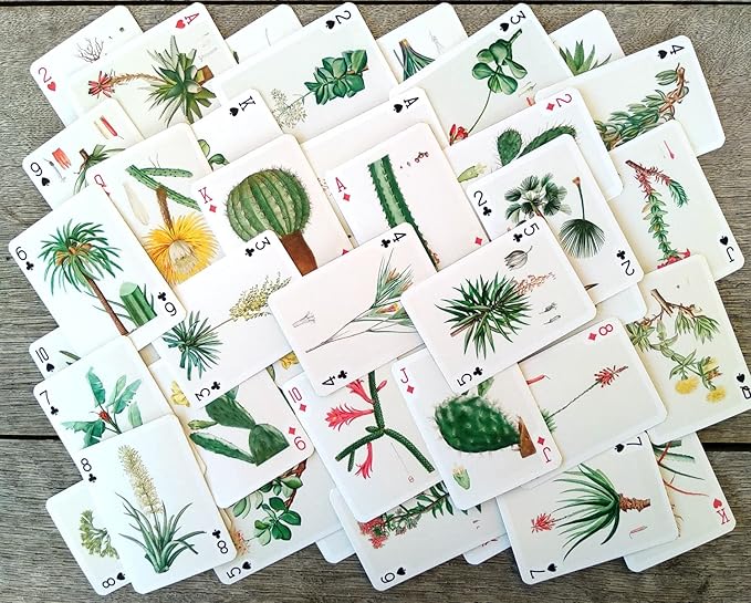 Cactus and Succulents Playing Cards (Poker Deck 54 Cards All Different) Vintage Antique Botannical Books Illustration by Pierre Redoute