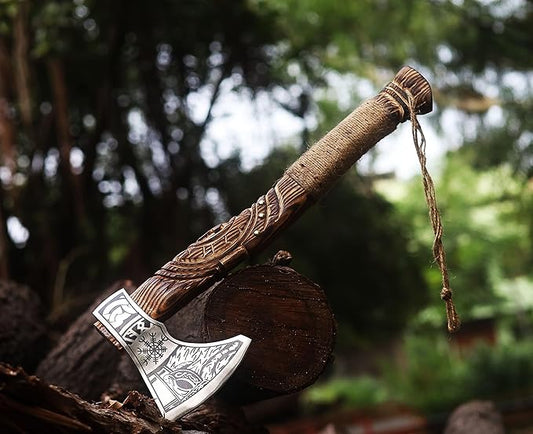 Excellent Blades | 17" Hand Forged Viking Axe with Sheath | Bearded Norse Axe | Decorative Handmade Axe | Carbon Steel Hatchet | Ragnar Axe | Gift for Men – Birthday, Anniversary, Christmas (EBX-01)