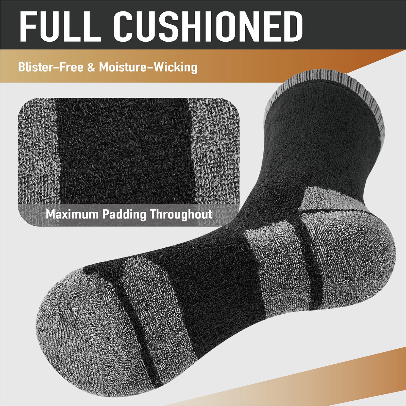 Niorasen Merino Wool Hiking Crew Socks for Men & Women, Thick Cushioned Anti-Blister