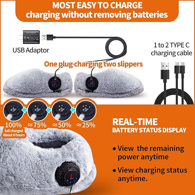 Rechargeable Walking Foot Warmer for Cold Feet, Cordless Graphene Heated Boots for Women Indoor, 4-8 Hours Heat, Washable & Removable, Electric Heated Slippers
