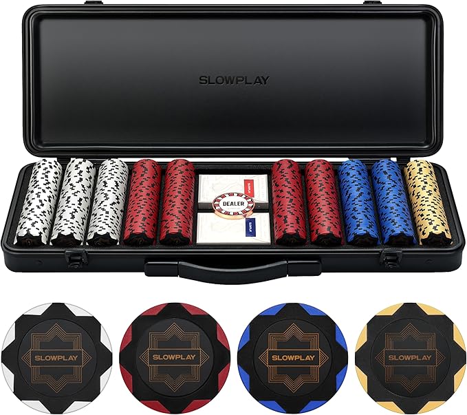 SLOWPLAY Nash 14g Clay Poker Chip Set for Texas Hold'em, 500 PCS [Blank Chips - Black Gold Edition] Features a Premium Case with Durable German Polycarbonate Shell