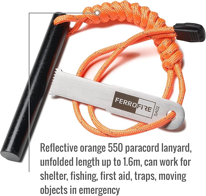 Classic Heavy-Duty Super-Duty Ferro Rod Fire Starter with Premium Ferrocerium Rod Superb Carbon Alloy Steel Striker 550 Paracord Lanyard Handle for Camping Emergency Survival Hiking BBQ EDC