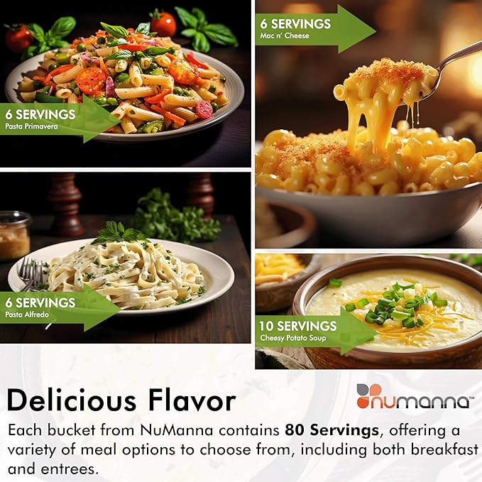 Numanna Grab-n-Go Bucket ??80 Servings, 12 lbs | Freeze-Dried Premade Meals | Ready-to-Eat Breakfast & Dinner | Non-Perishable, 25+ Year Shelf Life | Emergency & Survival Food Kit | Made in USA | Pack of 1