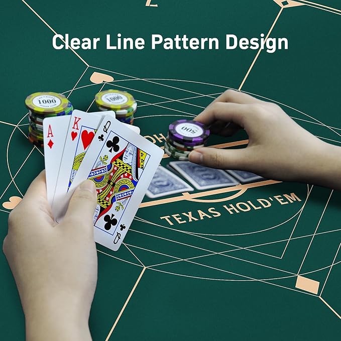 CONTINUE 47 x 47 Inch Poker Table Mat 8 Players Texas Hold'em Poker Mat Professional Poker Mat Anti-Slip Rubber Poker Table Top Layout with Carrying Bag for Poker Games, Blackjack, Casino