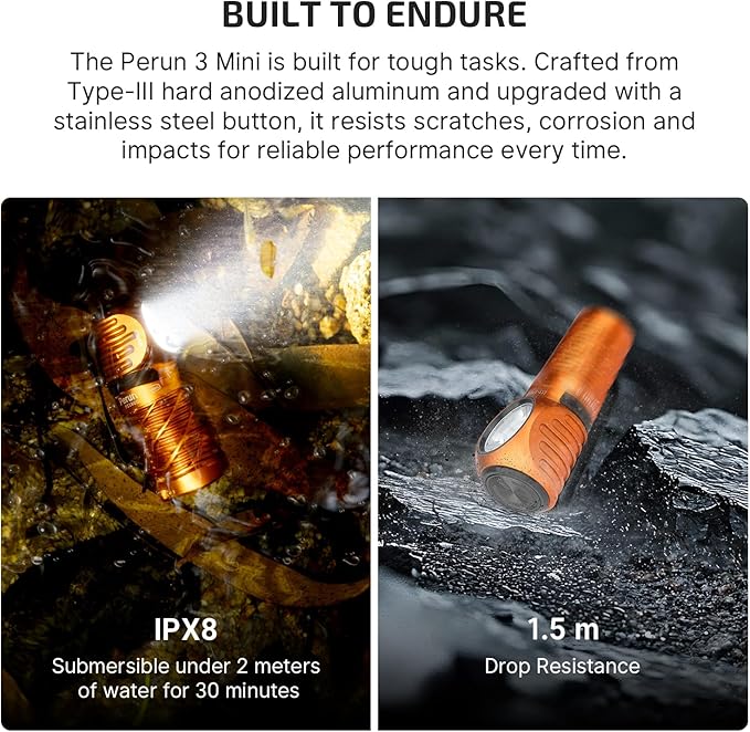 OLIGHT Perun 3 Mini Headlamp 1250 Lumens LED Head Flashlight,Rechargeable Headlight with Red Light Option,Perfect for Working, Hiking, Camping and Climbing (Cool White 5700K~6700K, Orange)