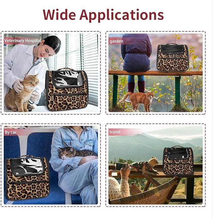 Dog Carrier Backpack for Small Pets - Cat & Dog Backpack for Hiking, Camping or Travel, Brown Leopard Print (1)