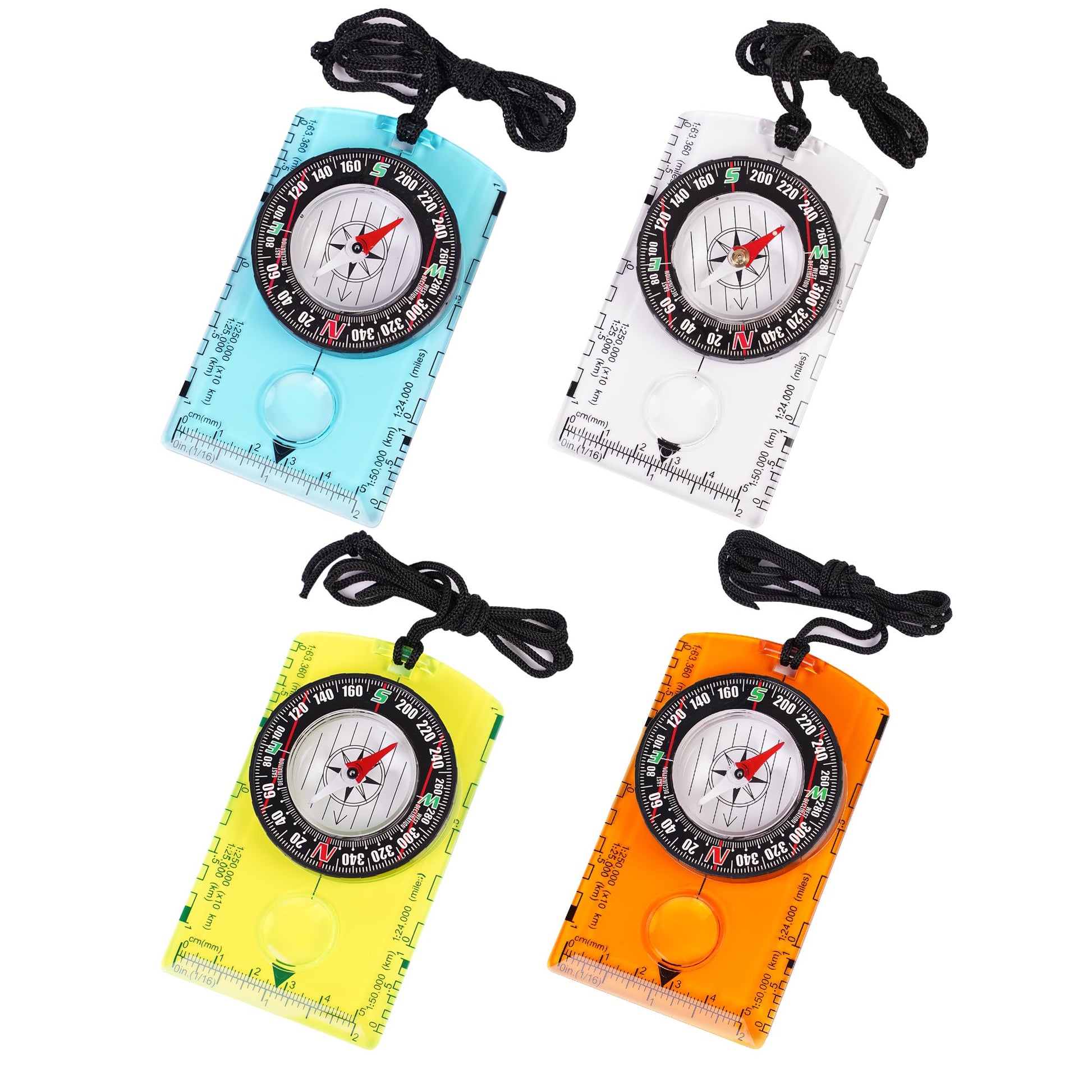 4 Pcs Outdoor Compass with Adjustable Declination,Magnifier,Ruler,Scale. Multifunctional