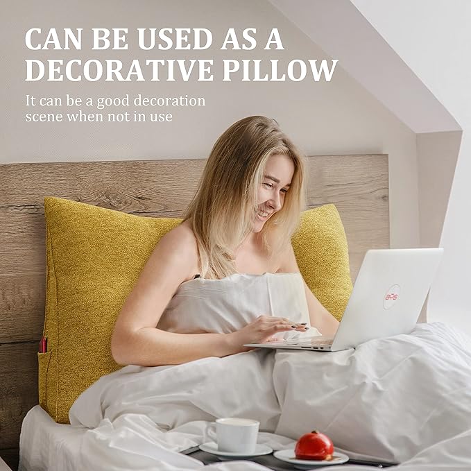 Large Triangular Cushion High Back Cushion High Back Cushion Backrest for Bed Perfect as a Cushion for Watching TV and Reading Available in Many Sizes Yellow 80 cm