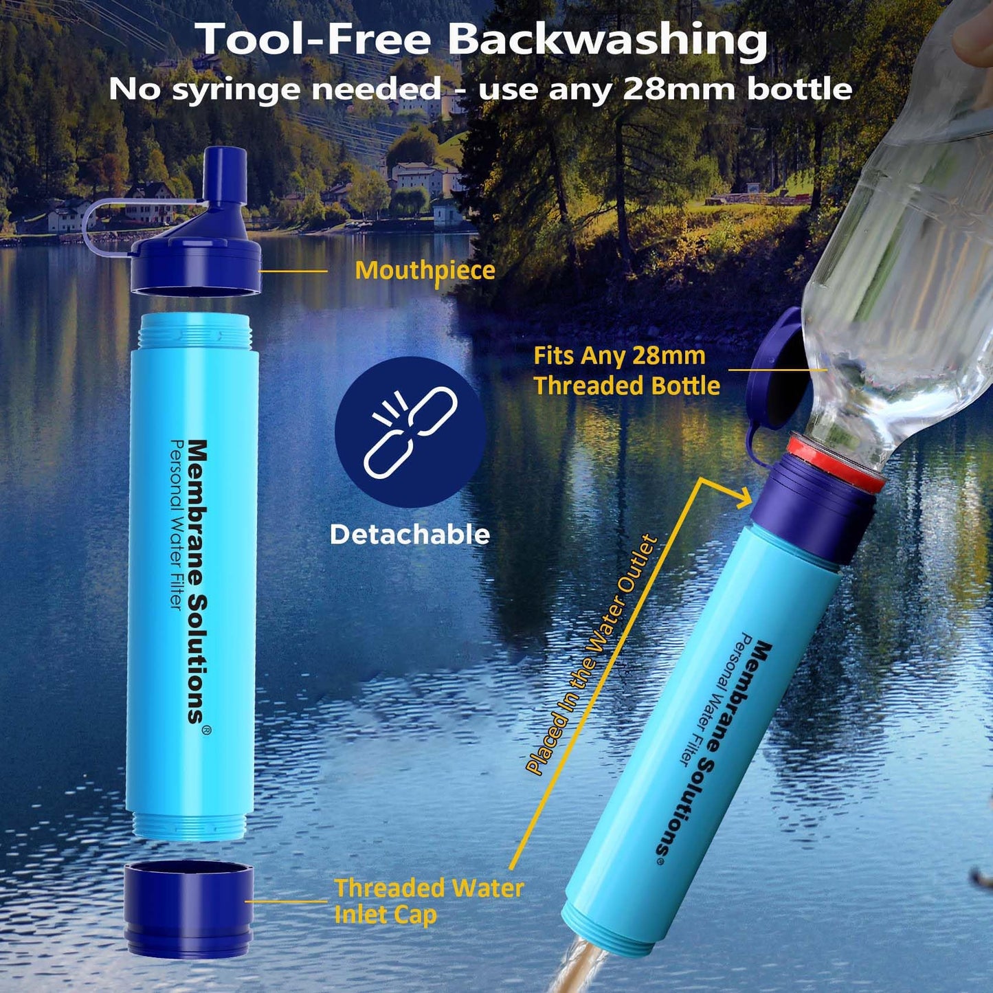 Membrane Solutions Personal Water Filter Straw S1 (Blue, 4 Pack)