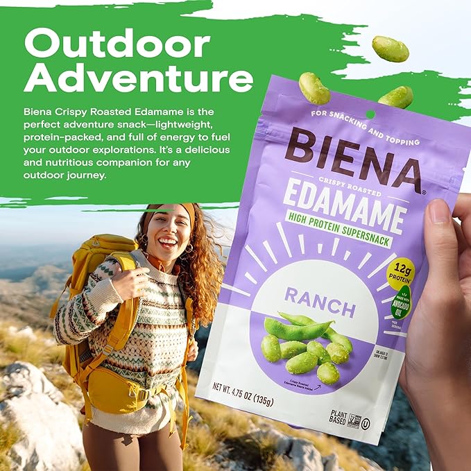 Biena Crispy Roasted Edamame Beans Snack ??High Protein Snack for Adults & Kids, 12g-13g Protein per Serving - Made with Avocado Oil ??Vegan, Low Carb, Gluten-Free ??3-Pack 4.75oz, Ranch