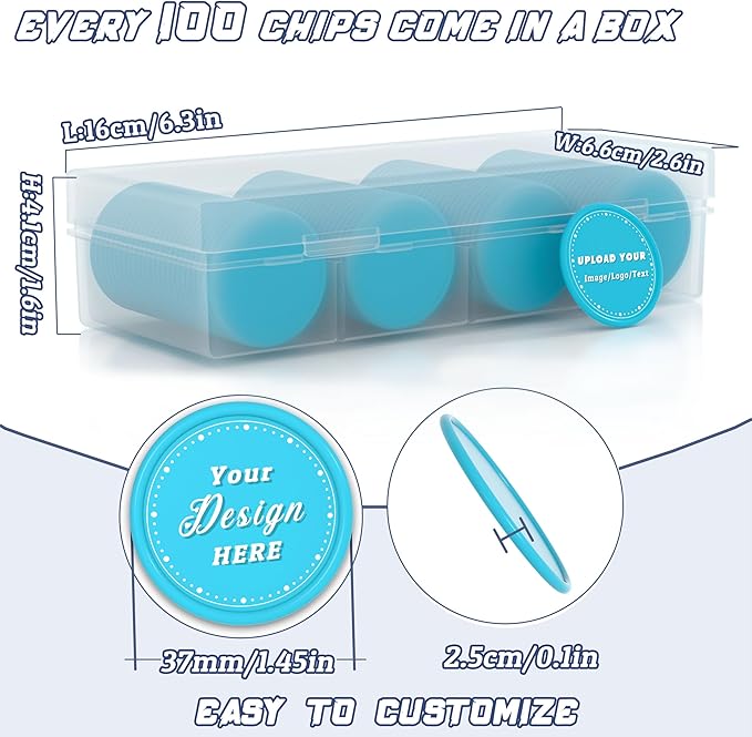 200-1000 Custom Plastic Poker Chips,Drink Chips,Personalized Your Own Logo, Image and Text, Double Sided Full Color Printing Custom Tokens For Bar, Events, Weddings, Business Card & Promotional Tokens