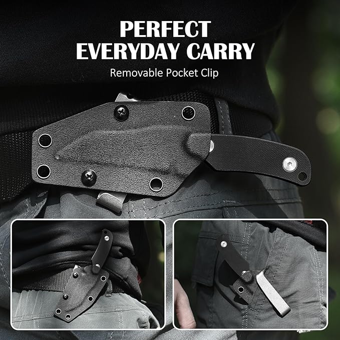 X-WH 5.78" Neck Knife with Sheath and Necklace, D2 Steel EDC Mini Fixed Blade Knife Horizontal Carry Full Tang Small Wharncliffe Knife with G10 Handle
