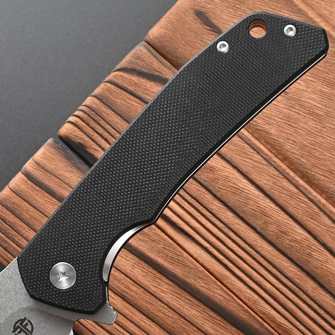 FF17 Folding Pocket Knife,D2 Steel Blade G10 Handle EDC Tool Knife for Outdoor Camping,Hiking,Hunting Fishing (Black)