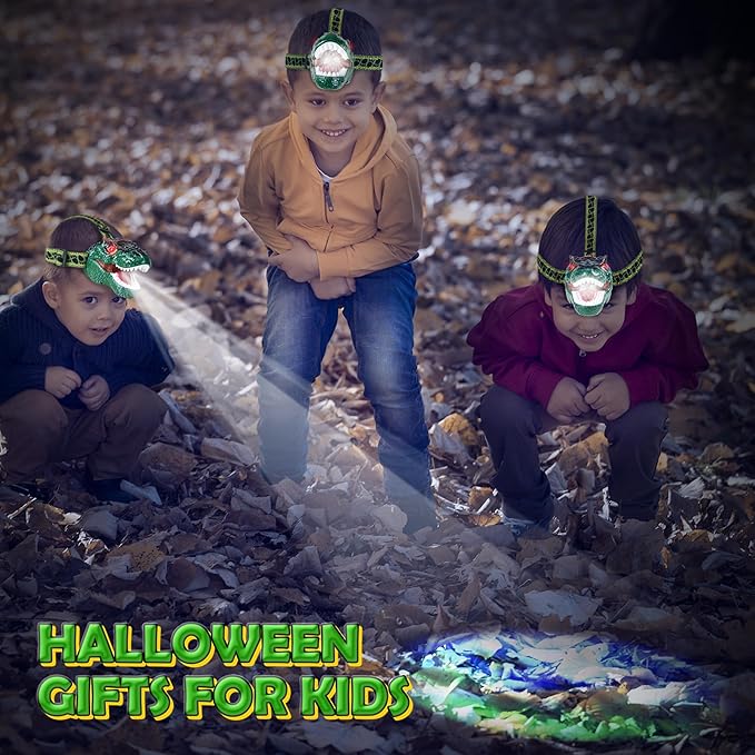 Dinosaur Headlamp for Kids T-Rex LED Flashlight with Roar Sound and Projection Adjustable Headband Fun Camping Gear Outdoor Adventure Toy Gift for Boys and Girls Ages 3-8