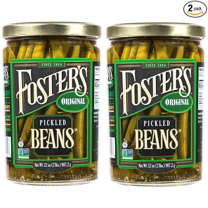 Foster's Pickled Green Beans in a Jar, Original, 32oz, 2 Pack, Traditional Pickled Vegetables Recipe for over 40 years, Low Calorie Snack, Gluten Free, Fat and Preservative Free Pickles