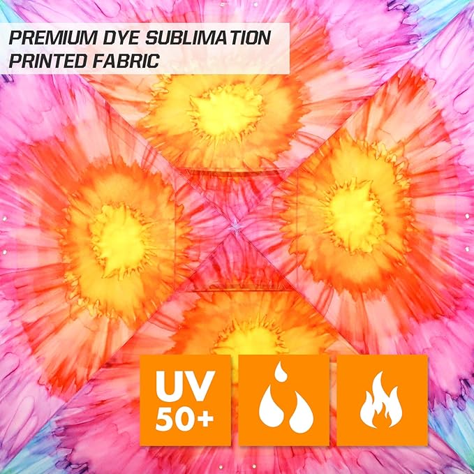 EAGLE PEAK Pop Up Canopy Tent with Wheeled Carry Bag, 8 Stakes, 4 Ropes, 4 Weight Bags, Easy Set Up Tent Canopy, 10x10 ft, 100sqft of Shade, Floral Tie Dye