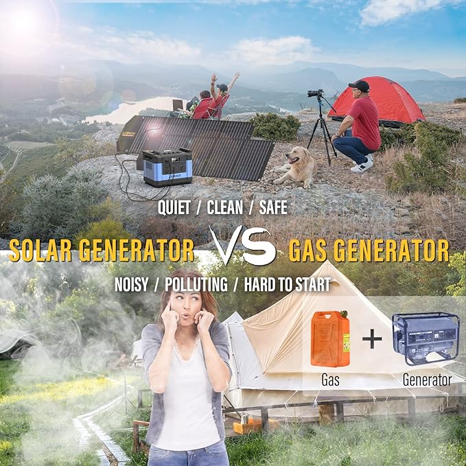 Lipower Solar Generator, 1120Wh Power Station 3 * 1000W AC Outlets(2000W peak), 60W USB-C Output, Generator for Camping, CPAP, Home BackupBlue+2 Solar Panels