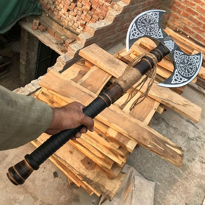 [MDM King Tools] Custom Handmade Viking Axe Medieval Ax with Viking Gift, Hand Axes, Viking Gifts for Men, Camping Tomahawk, Bearded, Ragnar Axe with Leather Sheath (Dobule)