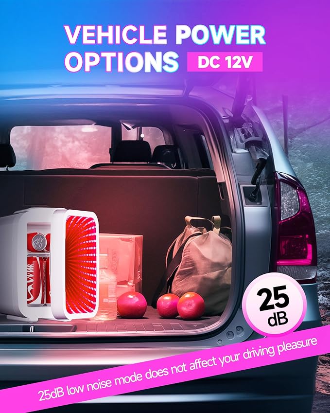 Mini Fridge, 4 Liter/6 Cans Small Refrigerator With Dimmable LED Light,AC/DC Portable Thermoelectric Cooler and Warmer Gaming mini fridge for Bedroom,Office,Gaming room and Car (White)