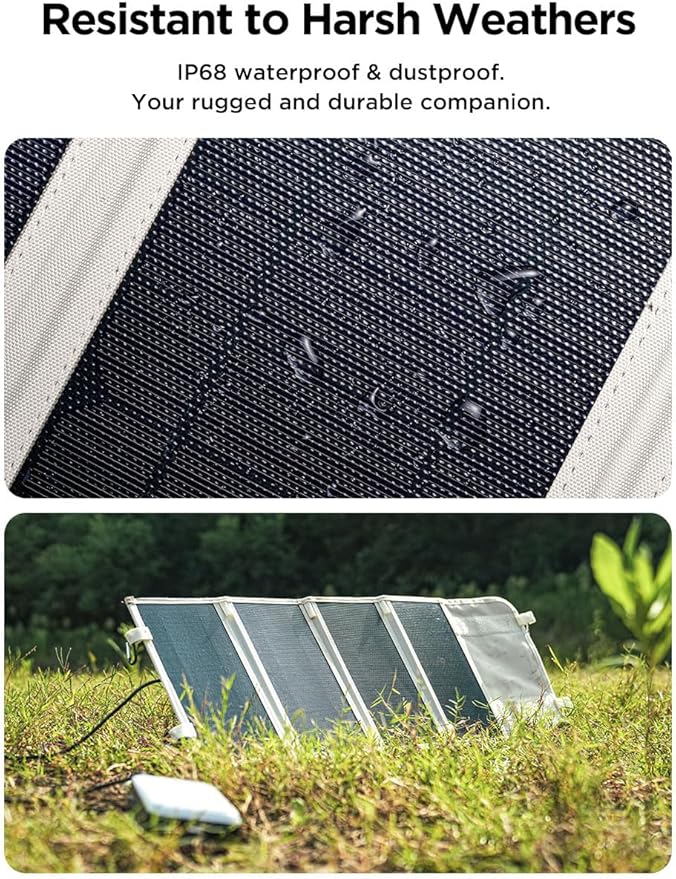 Litheli 24W Portable Solar Panel Charger with Bag, Foldable USB-C & USB-A Solar Power Bank for Phone, Camping, Hiking, RV, Emergency Use, IP68 Waterproof with Adjustable Kickstand