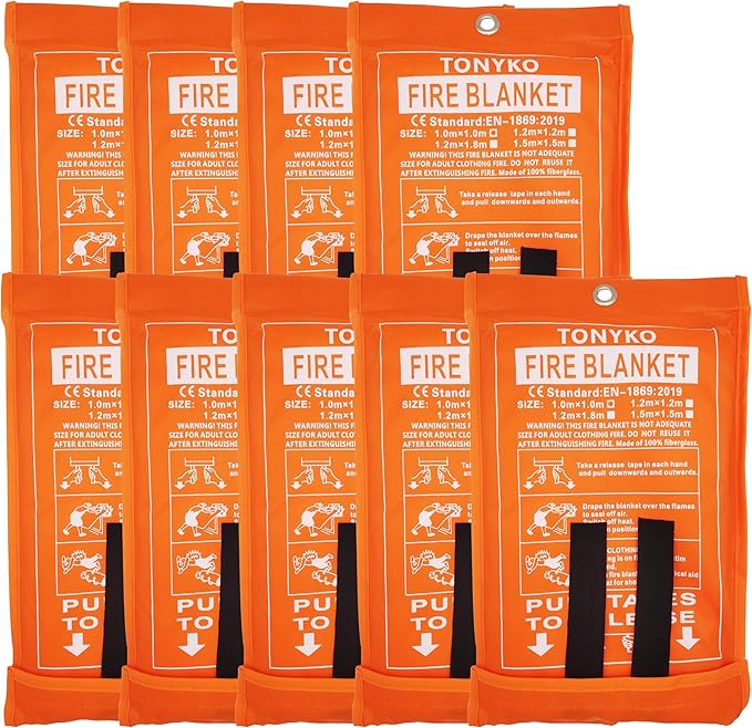 TONYKO Emergency Fire Blanket for Home and Kitchen - Orange - Fire Suppression, Fiberglass Fireproof