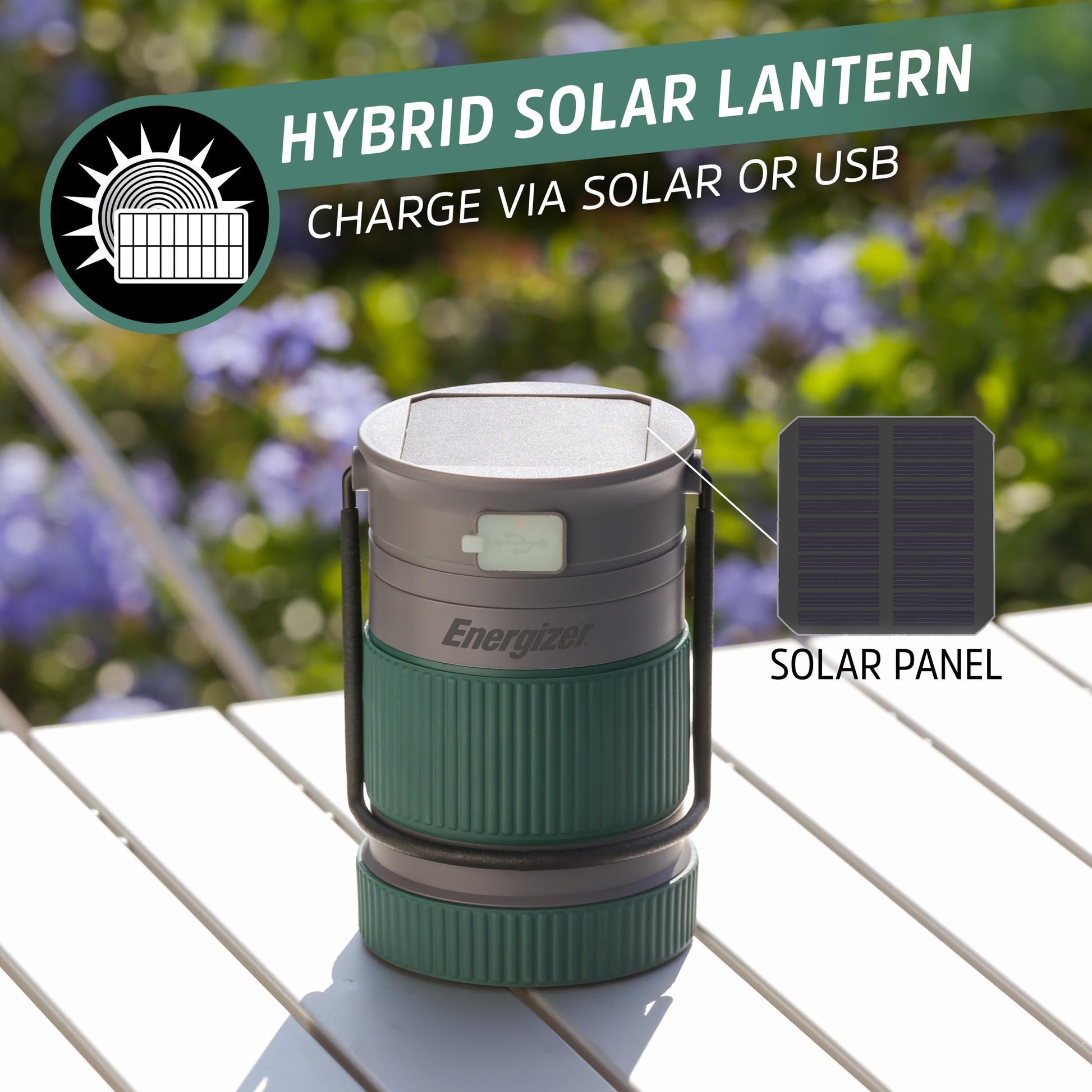 Energizer S-500 Hybrid Power Camping Lantern, Solar, Rechargeable, or AA Battery Powered, IPX4