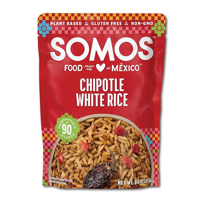 SOMOS Chipotle White Rice - Gluten Free, Vegan, Non-GMO & Microwavable - Authentic Mexican Flavor, Healthy & Convenient Meal - Perfect for Burrito Bowls, Tostadas & More | 8.8 oz (Pack of 6)