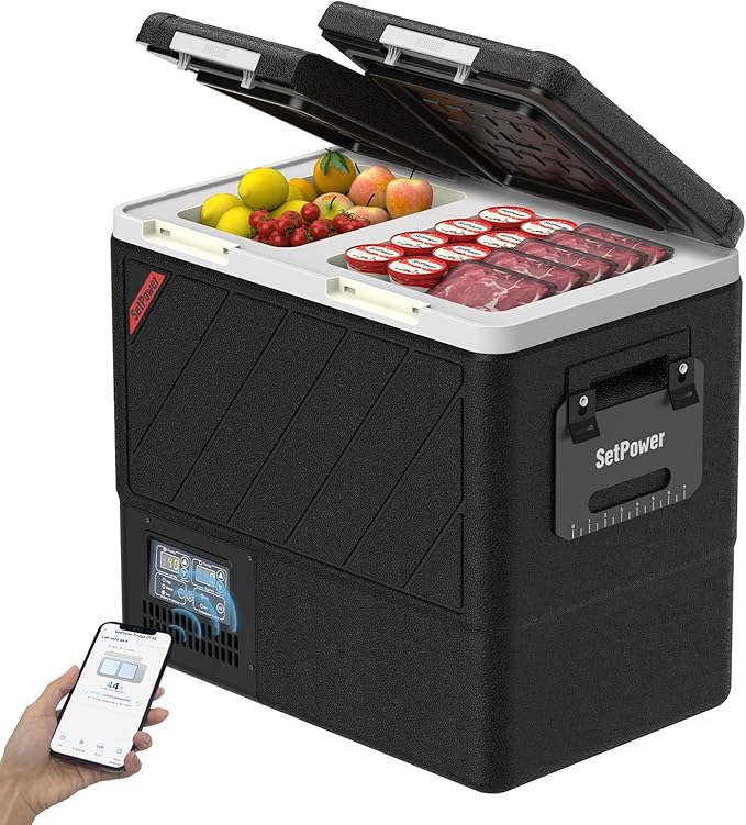 Setpower DT55 Portable Refrigerator with APP Control, 59QT(55L) Dual Zone Fridge Freezer, Electric Coolers for Vehicles AC/DC, Car Refrigerator 12V Portable Fridge