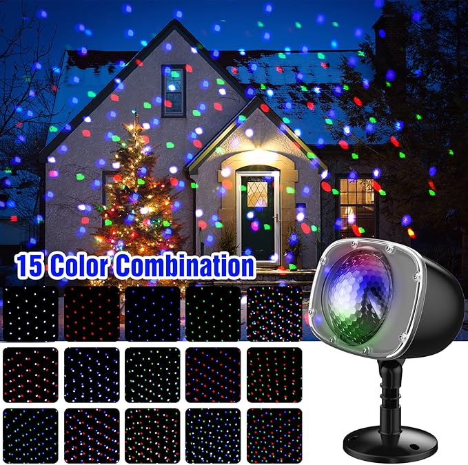 Christmas Halloween Projector Lights Outdoor,Indoor 15 Colors Snowfall Rotating Falling Snow Projector with Remote and Timer,Waterproof Landscape Lights for Home Yard Garden Window Christmas Decor