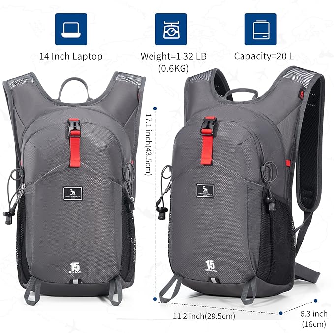 OIWAS Small Hiking Backpack - 15L Hiking Backpacks Water Resistant Camping Backpack Lightweight Hiking Daypack with Hydration Bladder Outlet