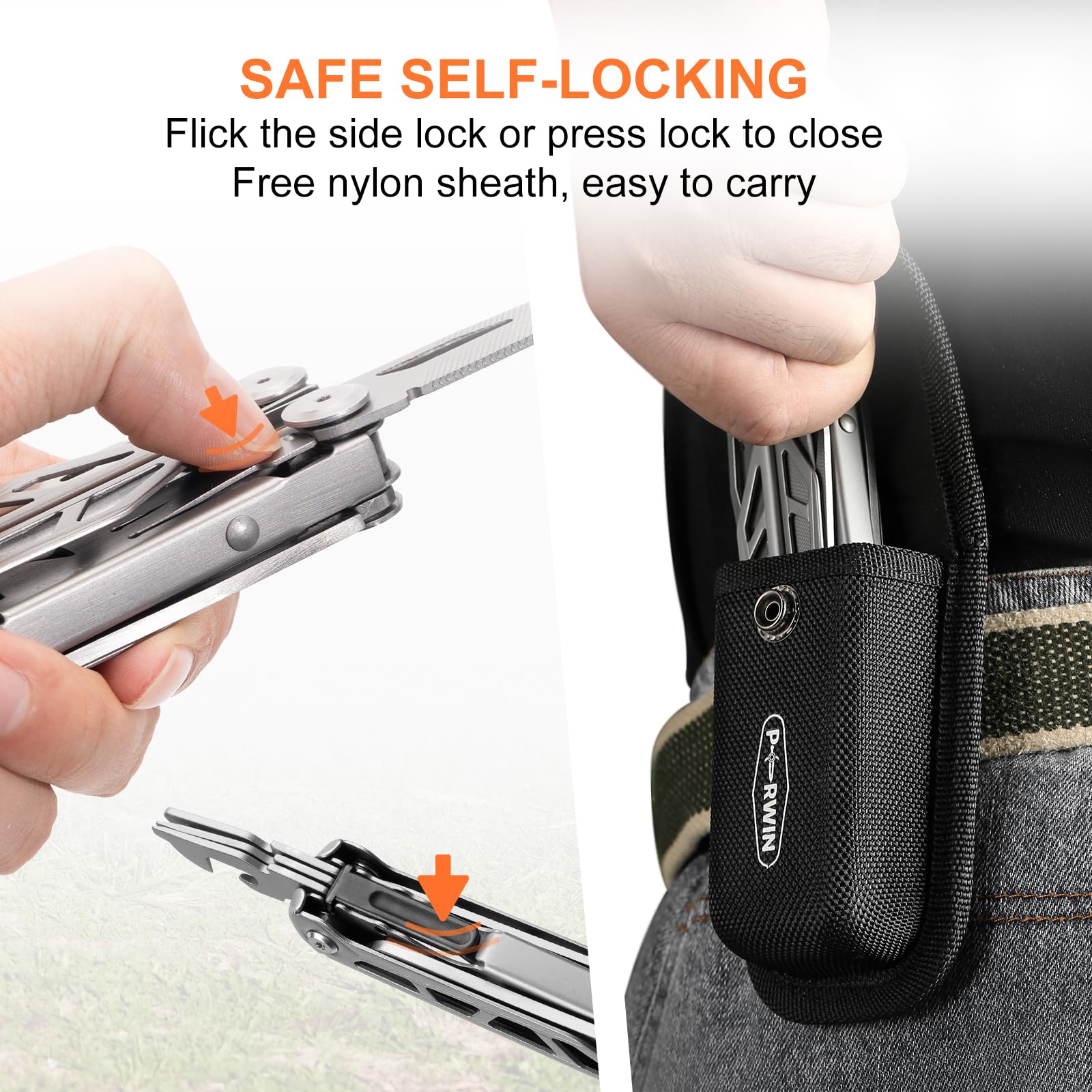 PERWIN Multitool, 17-in-1 Stainless Steel Multi Tool Pliers with Self-Locking, Pocket Knife, Nylon