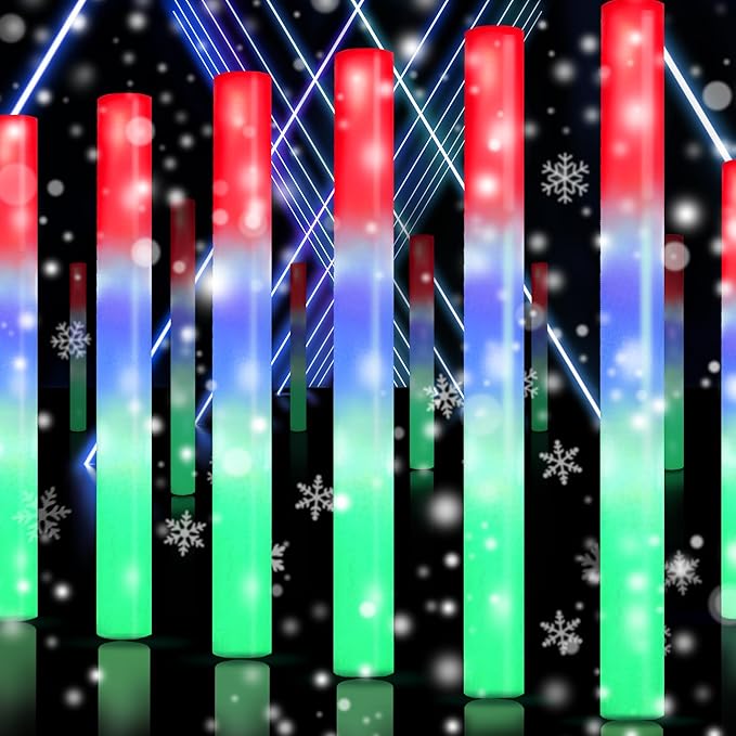 32 Packs 15.7 inch Foam Glow Sticks Bulk, 3 Color LED Light Foam Sticks, Glow In The Dark Party Supplies, 3 Modes Colorful Flashing for Christmas, Birthday