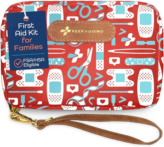 KeepGoing Travel First Aid Kit for Kids ??130 Pc. for Car, Home, Purse, Diaper Bag & Backpack with Latex-Free Bandages - Mini First Aid Kit Travel Size TSA-Approved