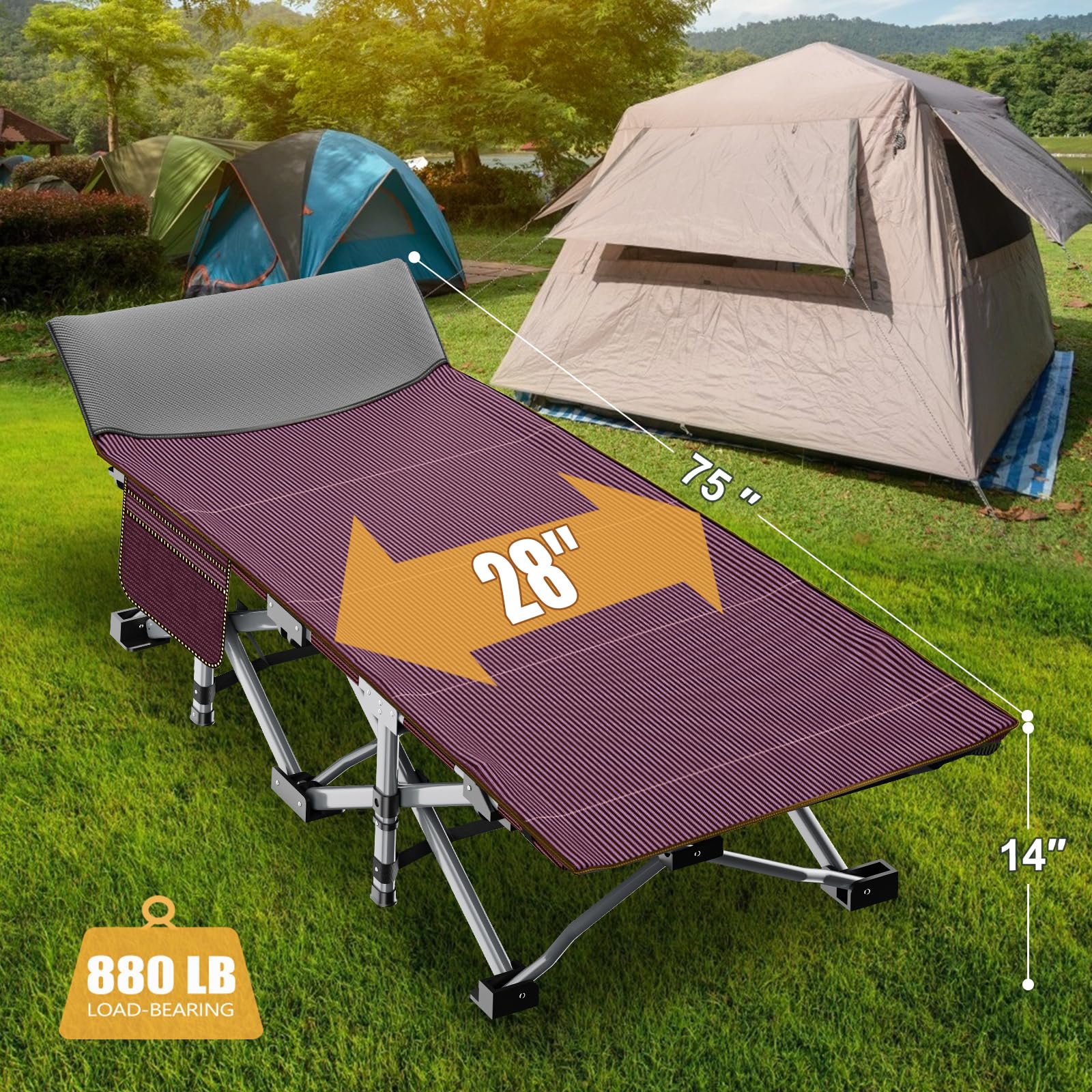 ABORON Camping Cot for Adults, 28 in Wide Folding Bed with Mattress