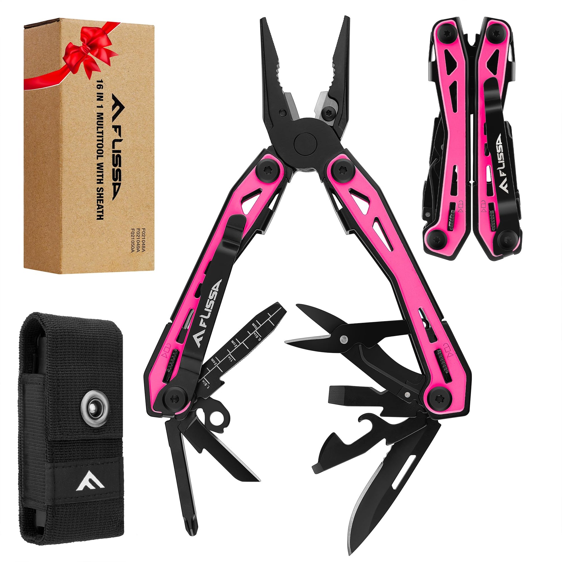 FLISSA 16-In-1 Multi-Tool Pliers, EDC Multitool, Multipurpose Tool, Pink