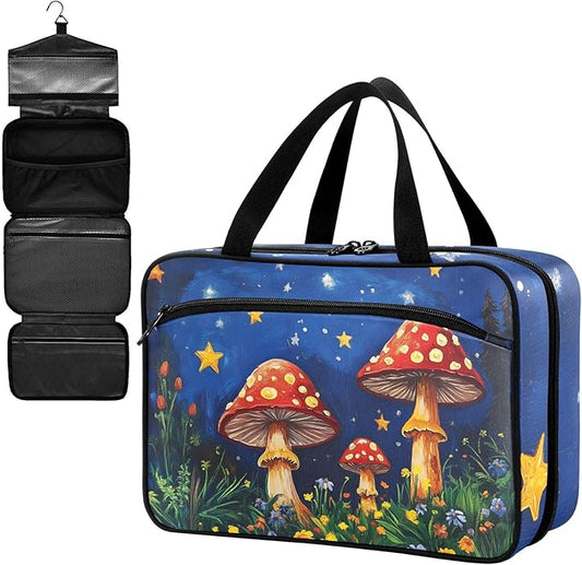Fustylead Magic Red Amanita Mushrooms and Stars Large Medical Storage Bag with Zipper Empty First Aid Bag Trauma Kit for Traveling Hiking Camping Backpacking