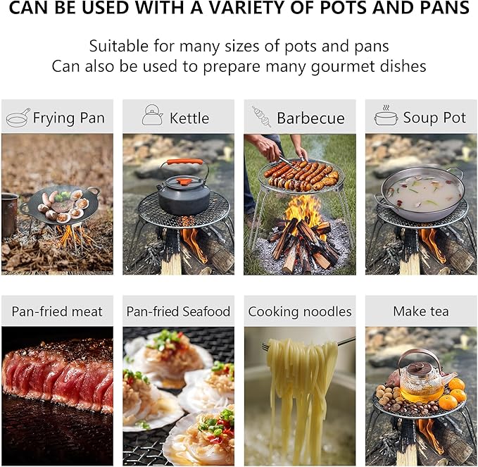 RROMATELX Small Folding Camping Grillï¼?04 Stainless Stee Portable Camping Stove，Campfire Grate，Heavy Duty Rack Camping with Carrying Bag for Outdoor Cooking Backpacking Hiking Picnic BBQ