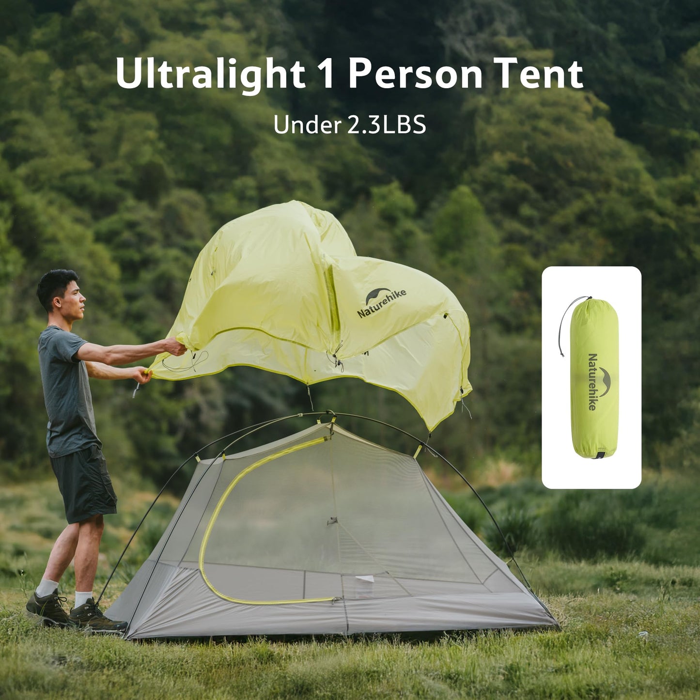 Naturehike Star Trail 2.3lb One Person Tent, Easy Setup, Compact, Spacious, Ultralight 1 Person