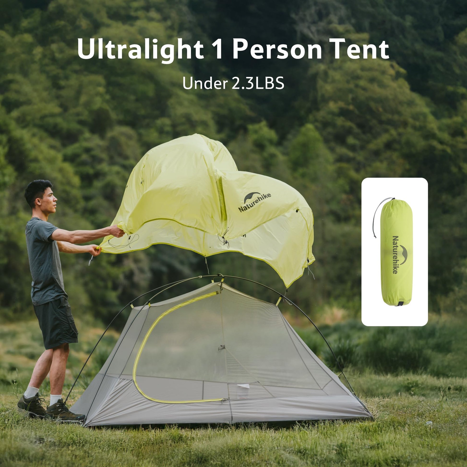 Naturehike Star Trail 2.3lb One Person Tent, Easy Setup, Compact, Spacious, Ultralight 1 Person