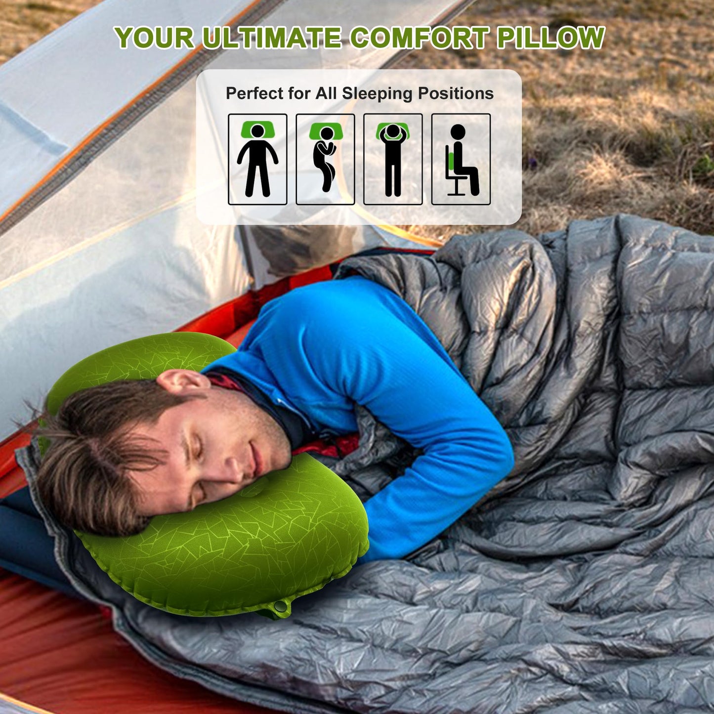 BreezCamp Inflatable Camping Pillow, Travel Blow Up Air Pillow, Neck Lumbar Support Ultralight