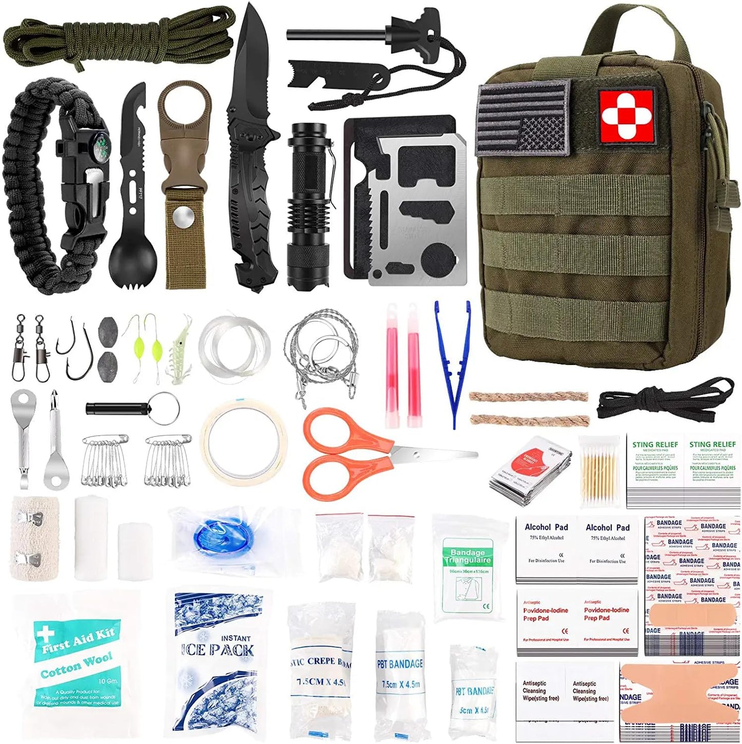 216 Pcs Survival First Aid kit, Professional Survival Gear Equipment Tools First Aid Supplies for