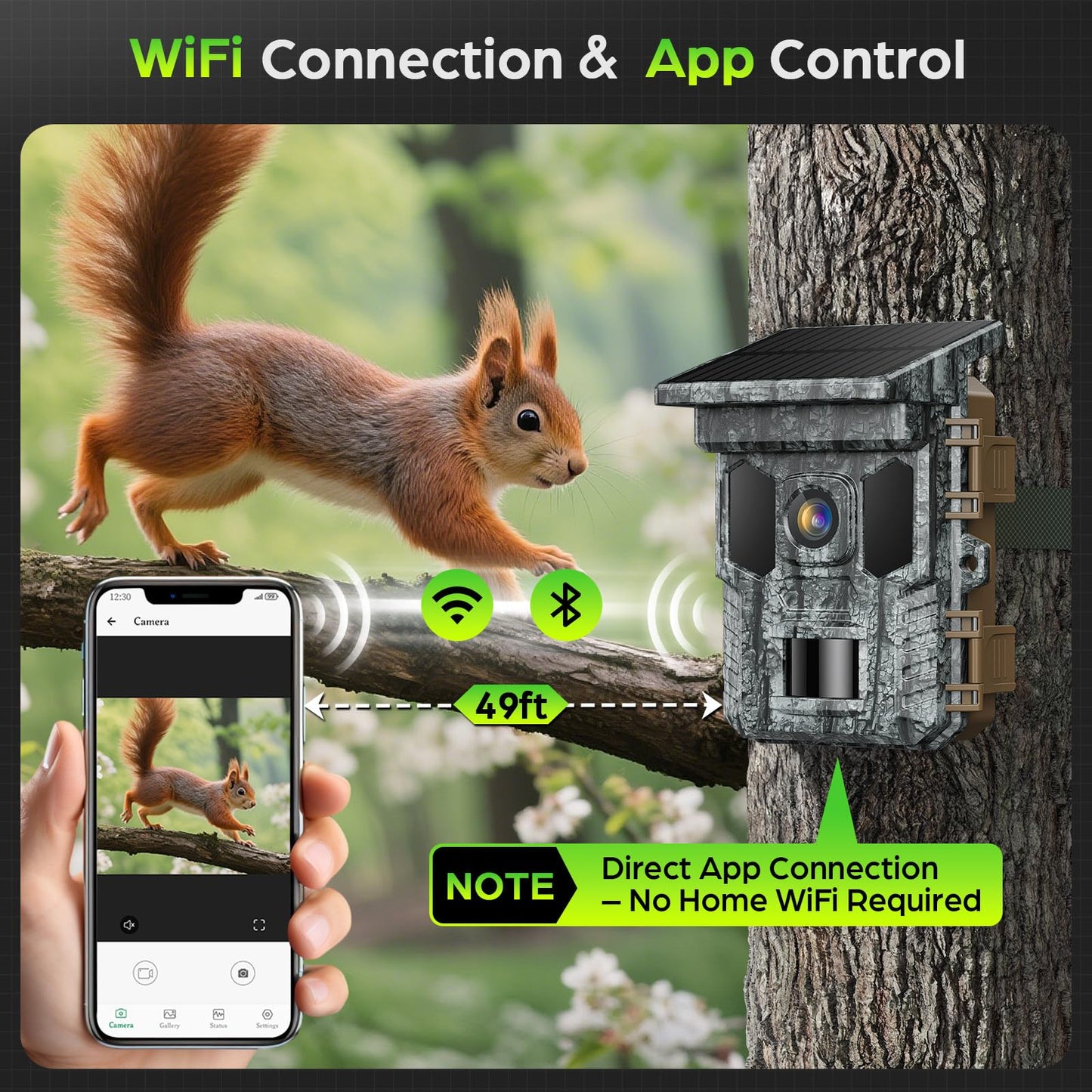 4K 64MP Solar Trail Camera WiFi, 32GB SD Card,Night Vision Motion Activated