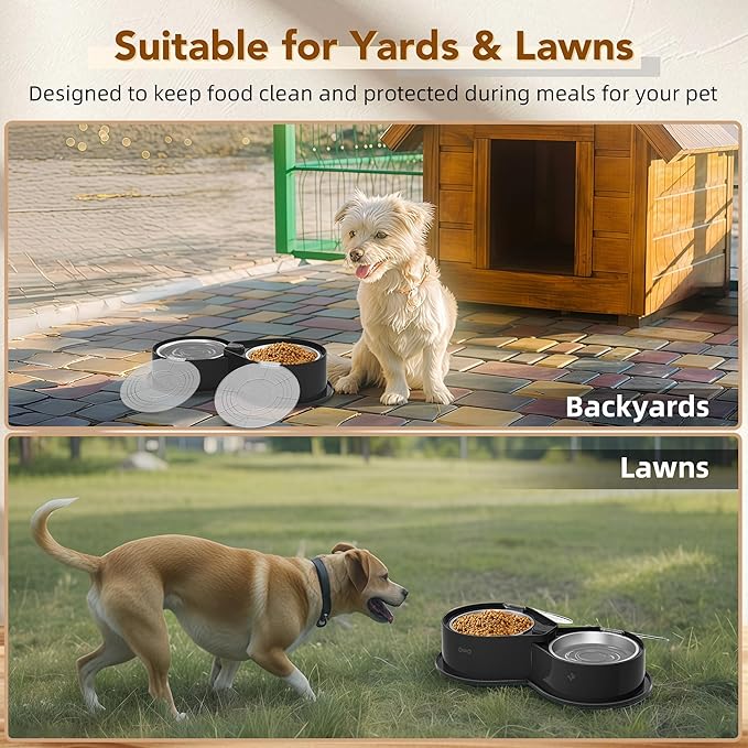 Stainless Steel Dog Bowl Set with Lids, 304 Metal Dual Food & Water Bowls for Dogs & Cats, Foldable Pet Feeder with Cover Keeps Food Fresh, Anti-Skid Dog Dish for Small/Medium/Large Pets