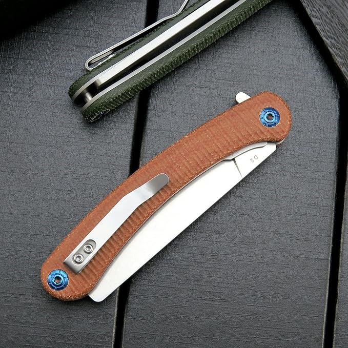 Eafengrow EF939 Folding Knife, D2 Steel Blade Micarta Handle EDC Tool Pocket Knife Folder for Working Camping(Micarta Brown)