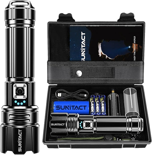 Flashlights High Lumens, Rechargeable Flashlight Led 2000 Lumen XHP70.2, Super Bright Flash Light, High Powered Handheld Flashlights for Emergency Camping Gift, IP67 Waterproof, Adjustable