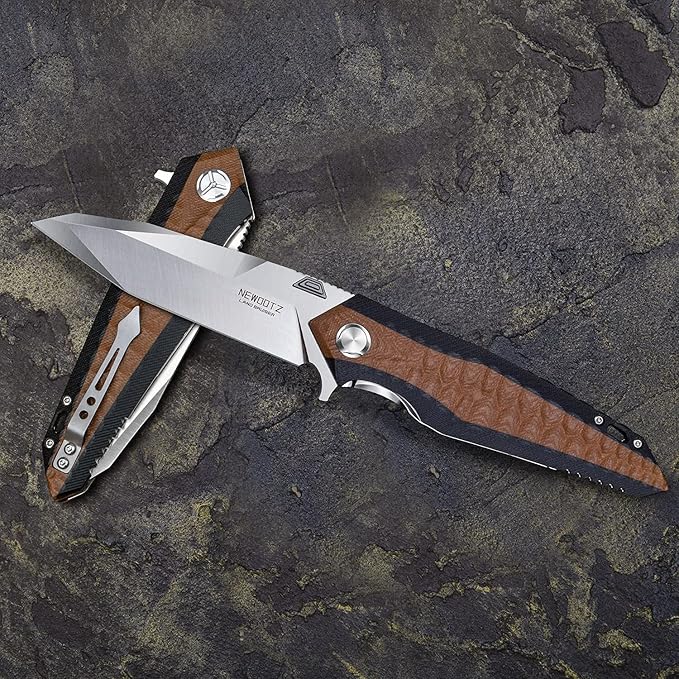 folding pocket knife for men4in d2 tool steel blade,liner lock layers g10 handle,outdoor survival edc tool camping hunting knives with clip (brown)