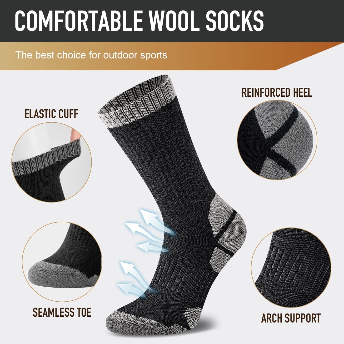 Niorasen Merino Wool Hiking Crew Socks for Men & Women, Thick Cushioned Anti-Blister