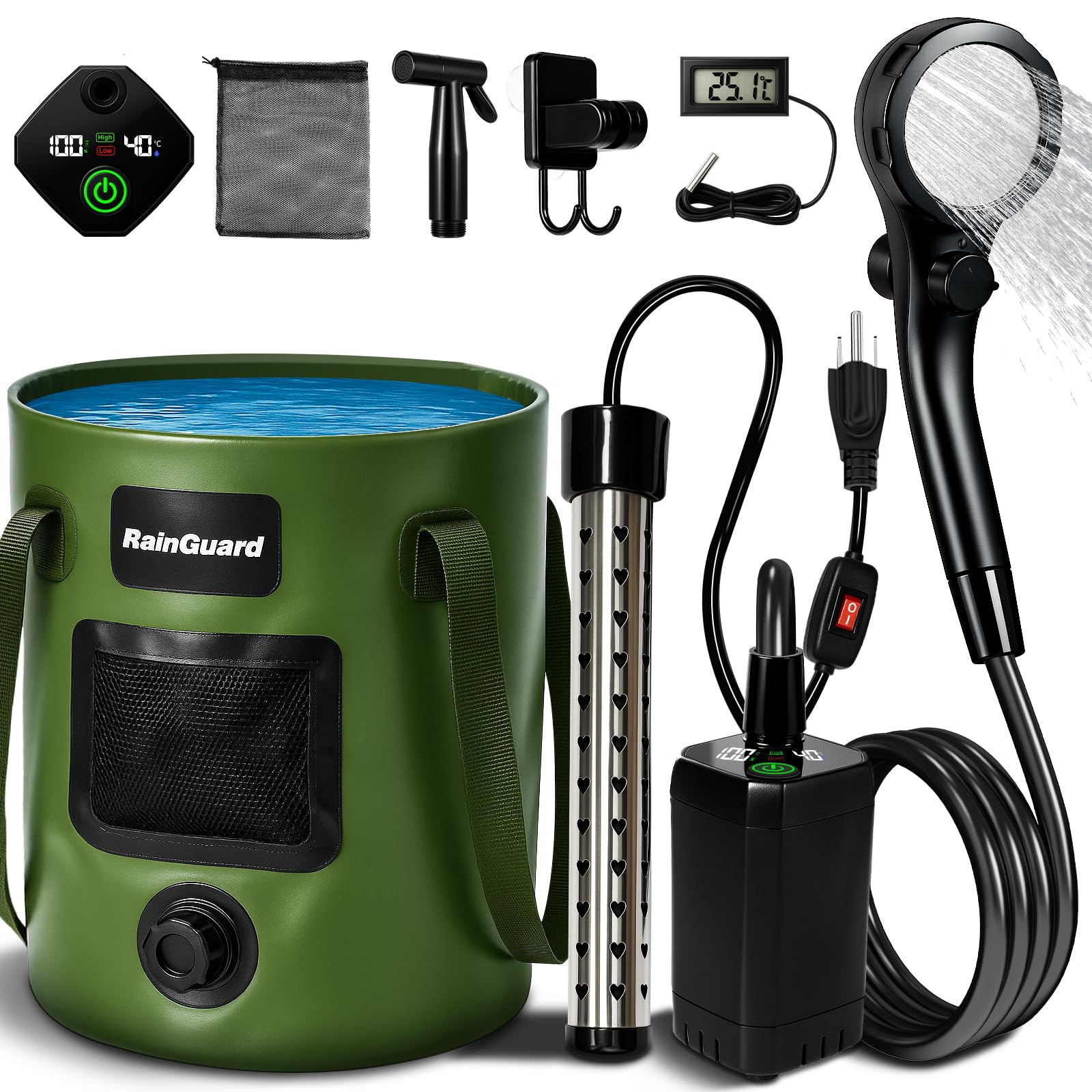 Motivekit™ Portable Camping Shower | 6.6 Gallons Foldable Bucket, 6000mAh Shower Pump, 6' 7" Shower