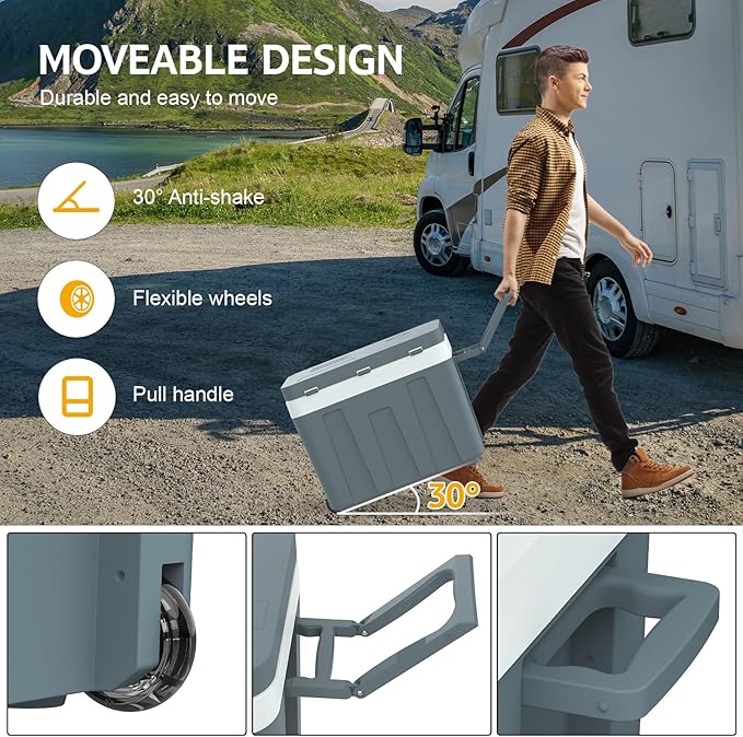 advwin 12V Electric Car Cooler & Warmer with Wheels & Handle, 48 Quart (45 L) 12 Volt DC & 110V AC Portable Thermoelectric Fridge Plug in for Car/RV/Camping/Travelling (45L Cooler & Warmer)