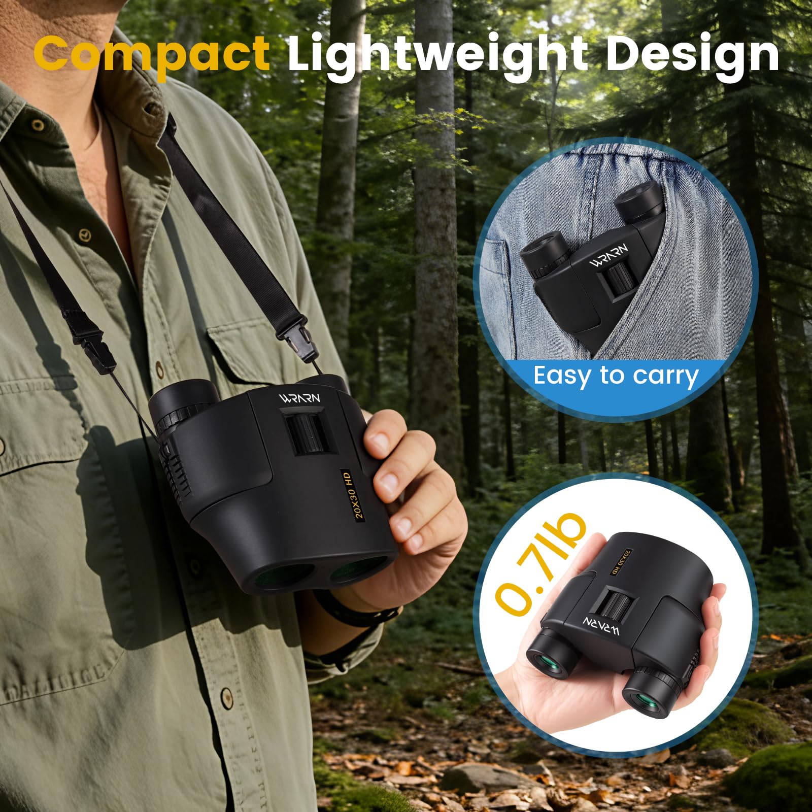 20X30 Compact Binoculars for Adults Bird Watching Travel, Black